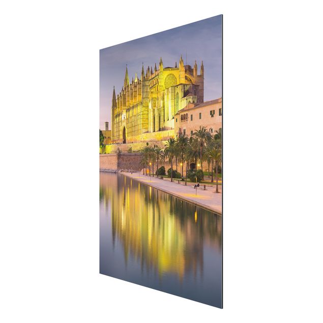 Aluminium Dibond schilderijen Catedral De Mallorca Water Reflection
