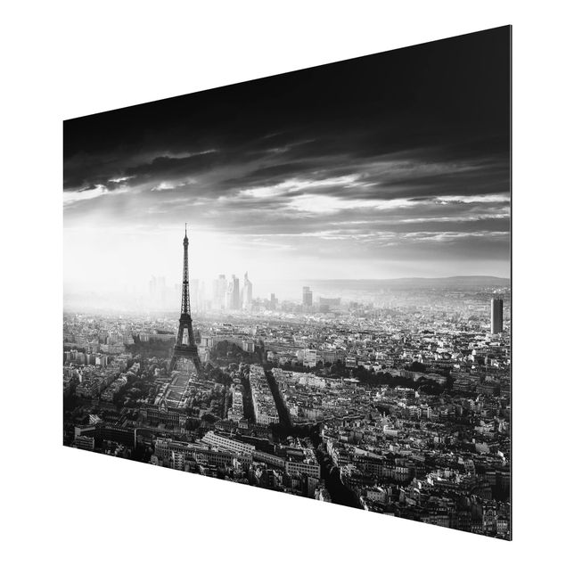 Aluminium Dibond schilderijen The Eiffel Tower From Above Black And White