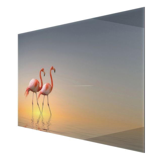 Aluminium Dibond schilderijen Flamingo Love