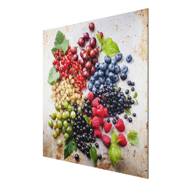 Aluminium Dibond schilderijen Mixture Of Berries On Metal