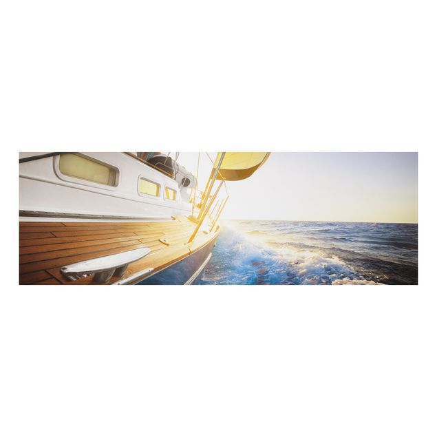 Aluminium Dibond schilderijen Sailboat On Blue Ocean In Sunshine