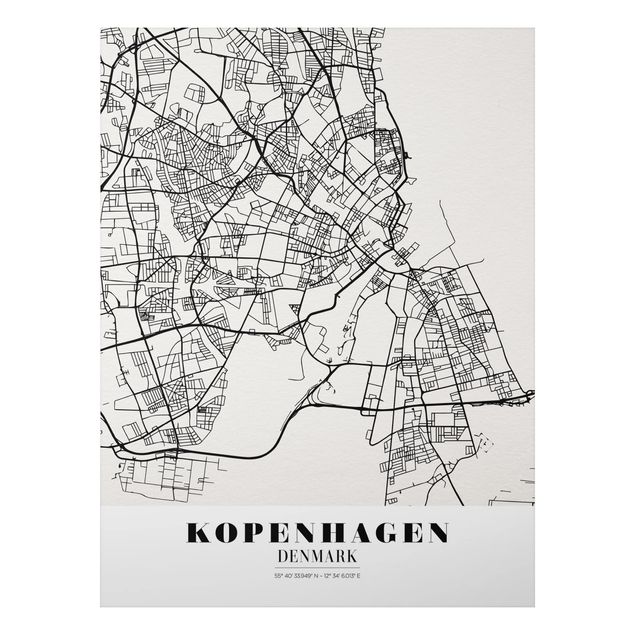 Aluminium Dibond schilderijen Copenhagen City Map - Classic