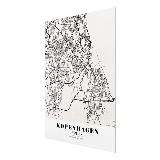 Aluminium Dibond schilderijen Copenhagen City Map - Classic