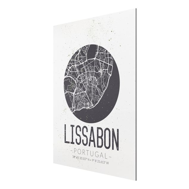 Aluminium Dibond schilderijen Lisbon City Map - Retro