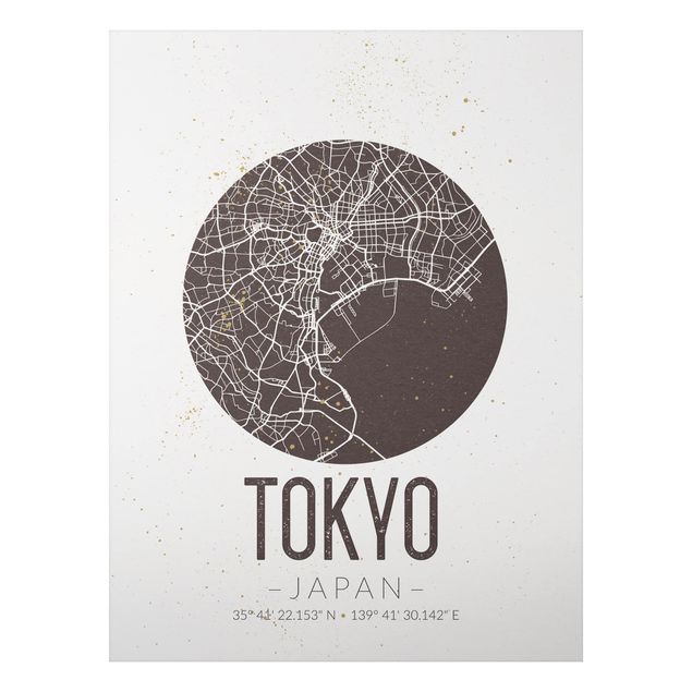 Aluminium Dibond schilderijen Tokyo City Map - Retro