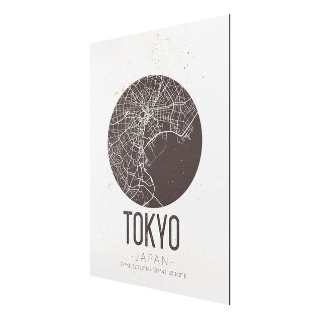 Aluminium Dibond schilderijen Tokyo City Map - Retro