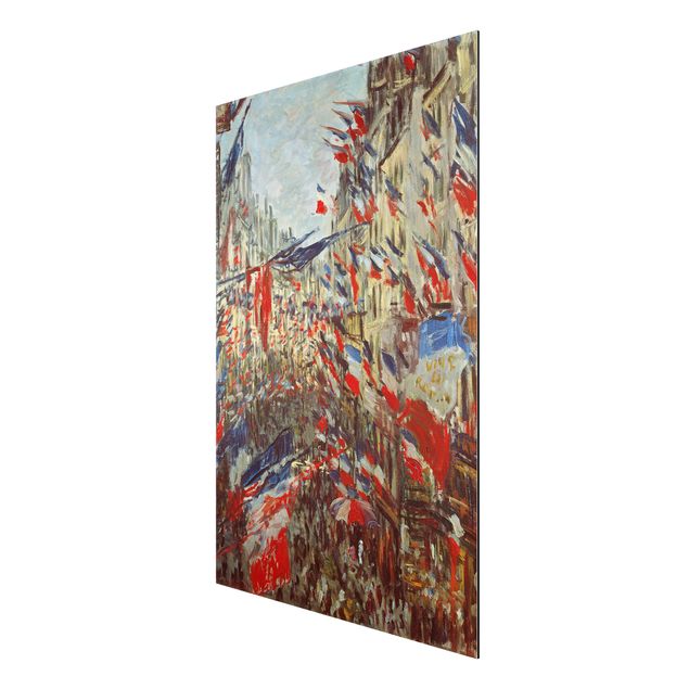 Aluminium Dibond schilderijen Claude Monet - The Rue Montorgueil with Flags
