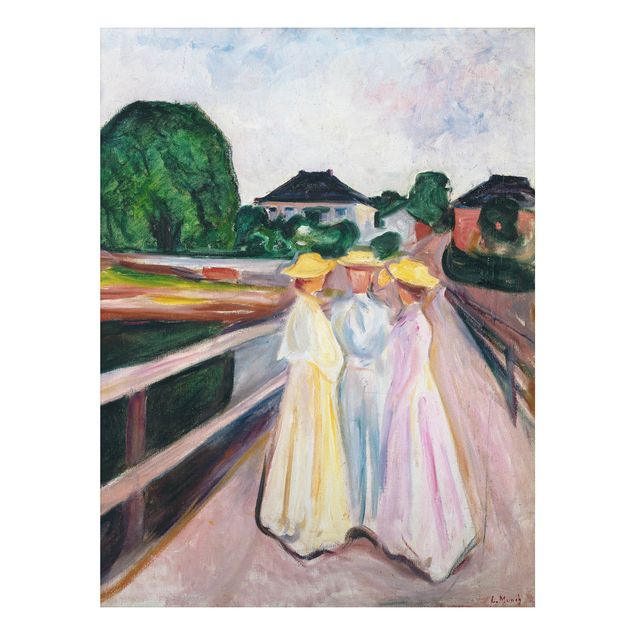 Aluminium Dibond schilderijen Edvard Munch - Three Girls on the Bridge