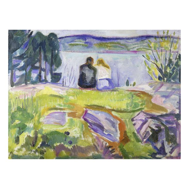 Aluminium Dibond schilderijen Edvard Munch - Spring (Love Couple On The Shore)