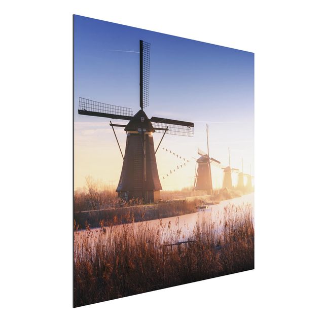 Aluminium Dibond schilderijen Windmills Of Kinderdijk