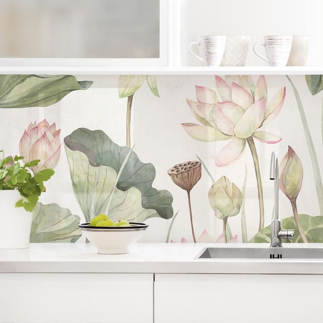 Achterwand voor keuken bloemen Graceful water lilies and gentle leaves