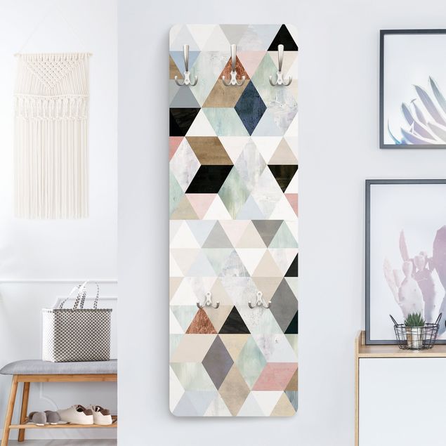 Wandkapstokken houten paneel Watercolour Mosaic With Triangles I