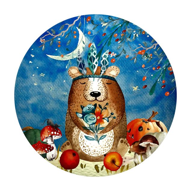 Rond vinyl tapijt Watercolour Bear In Moonlight