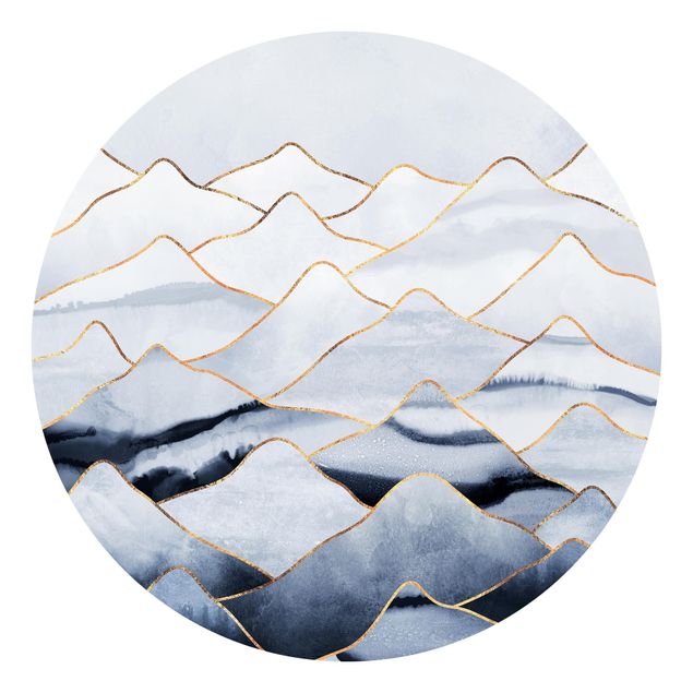 Behangcirkel Watercolour Mountains White Gold