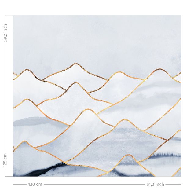 Raamgordijnen Watercolour Mountains White Gold