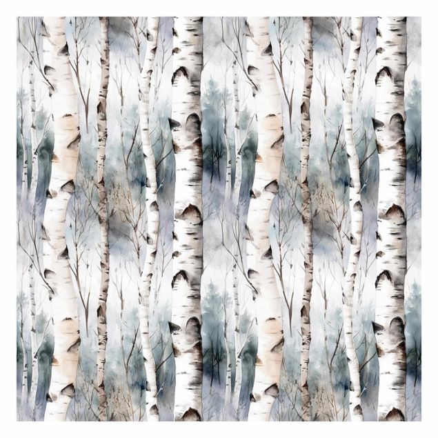 Fotobehang - Watercolour Birch Forest In Winter