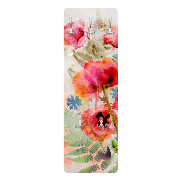 Wandkapstokken houten paneel Watercolour Flowers Poppy