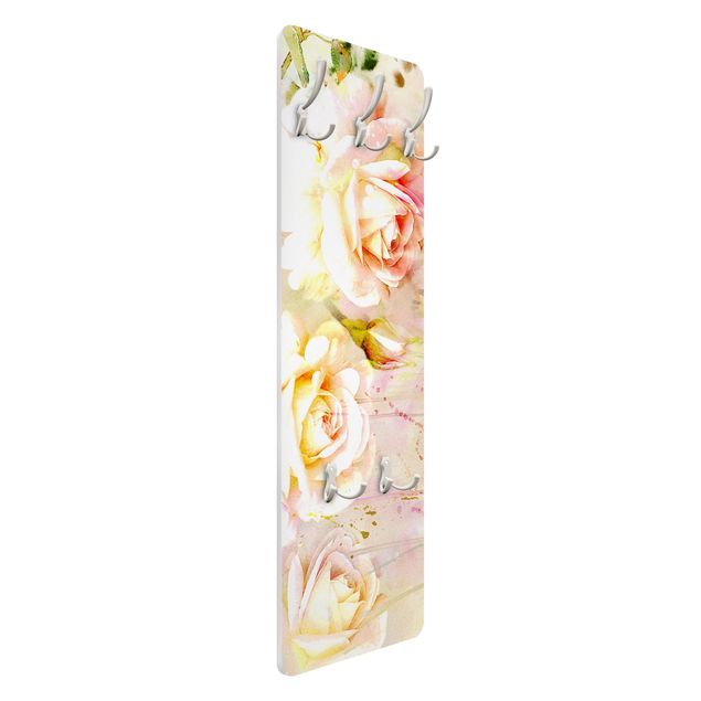 Wandkapstokken houten paneel Watercolour Flowers Roses