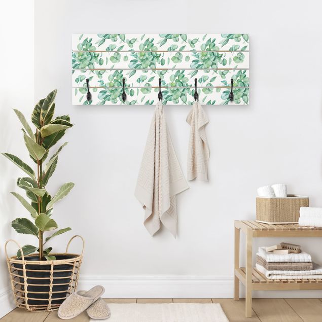 Wandkapstokken houten pallet Watercolour Eucalyptus Bouquet Pattern