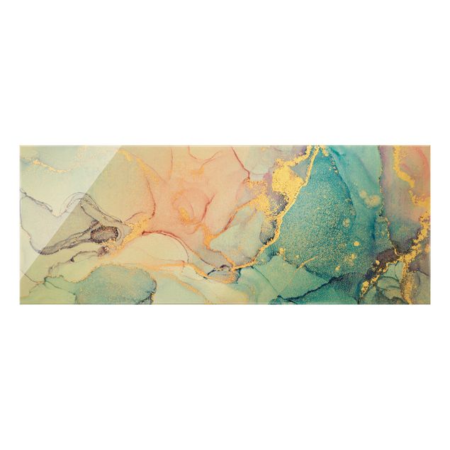 Glasschilderijen Watercolour Pastel Colourful With Gold