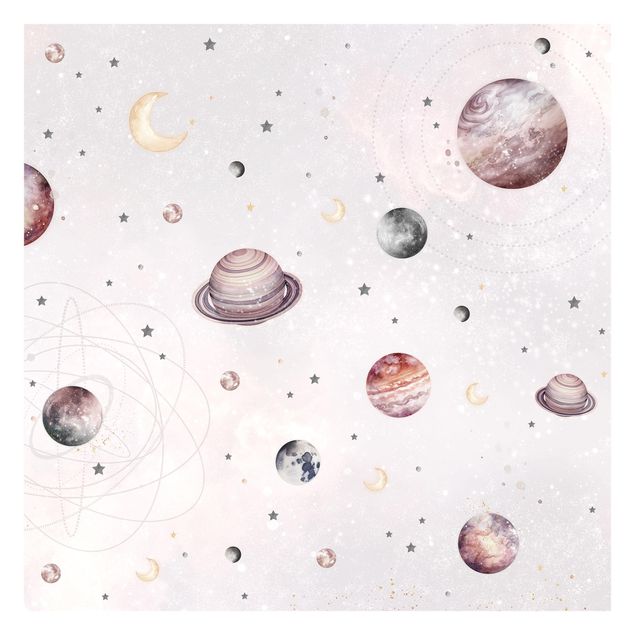 Fotobehang - Planets, Moon And Stars In Watercolour
