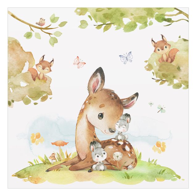 Raamfolie - Watercolour Deer Rabbit and Squirrel