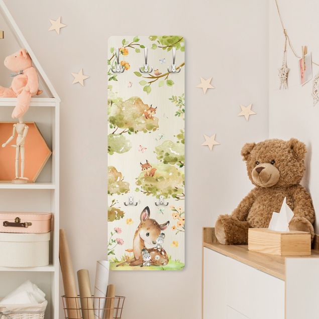 Wandkapstokken houten paneel - Watercolour Deer