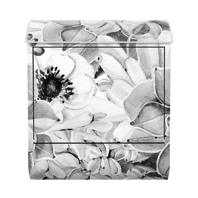 Brievenbussen Watercolour Succulent With Flower In Black And White