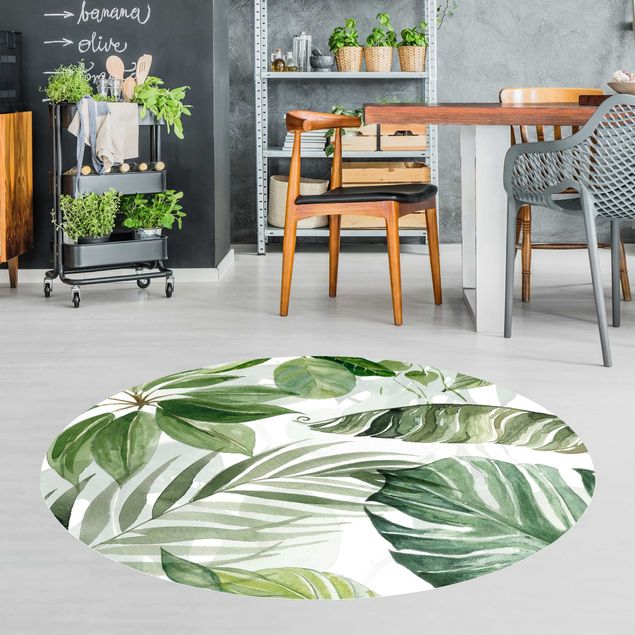 tapijt modern Watercolour Tropical Leaves And Tendrils