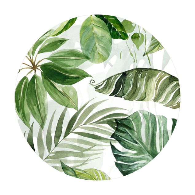 rond tapijt Watercolour Tropical Leaves And Tendrils