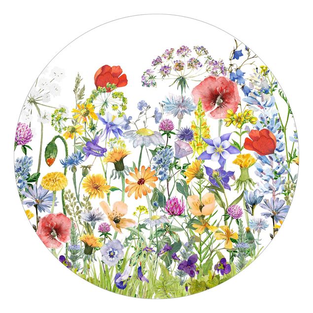 Behangcirkel Watercolour Flower Meadow