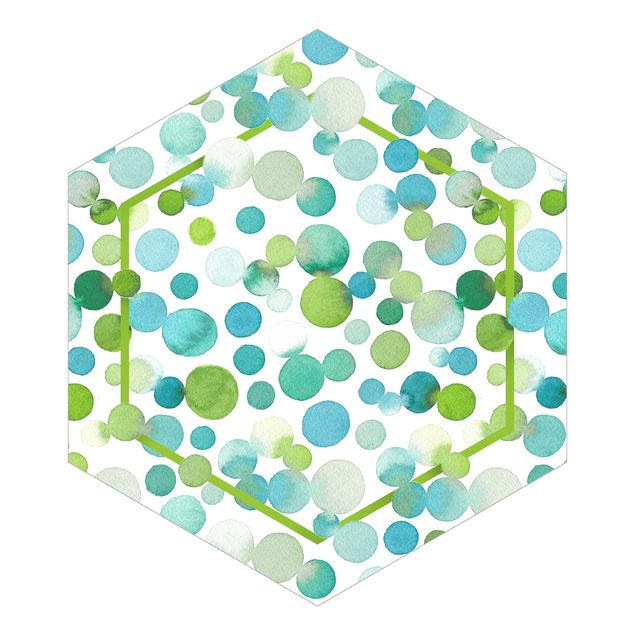 Hexagon Behang Watercolour Dots Confetti In Bluish Green
