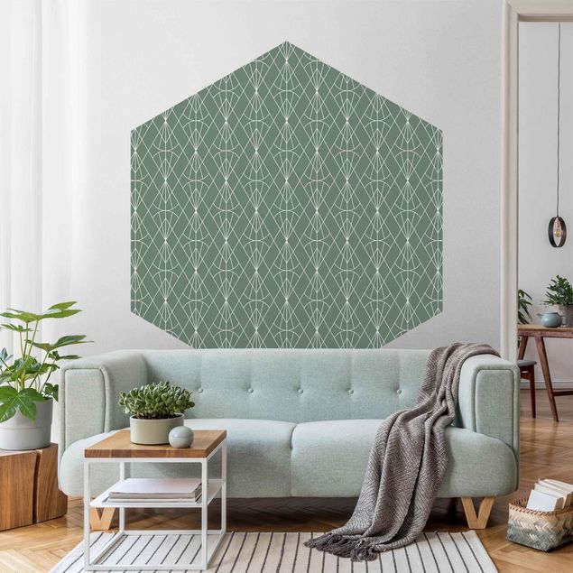 Hexagon Behang Art Deco Diamond Pattern In Front Of Green XXL