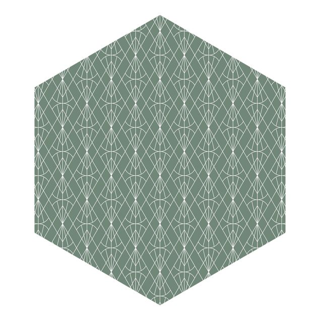 Hexagon Behang Art Deco Diamond Pattern In Front Of Green XXL