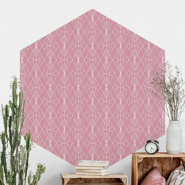 Hexagon Behang Art Deco Diamond Pattern In Front Of Pink XXL