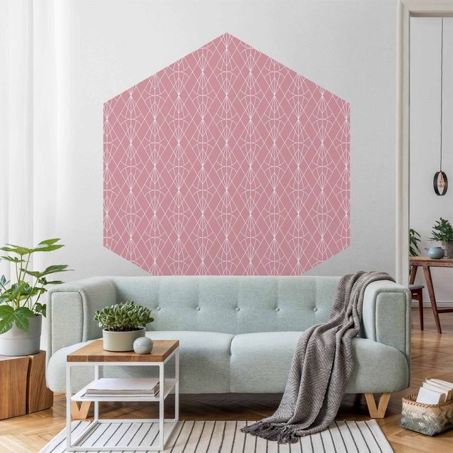 Hexagon Behang Art Deco Diamond Pattern In Front Of Pink XXL