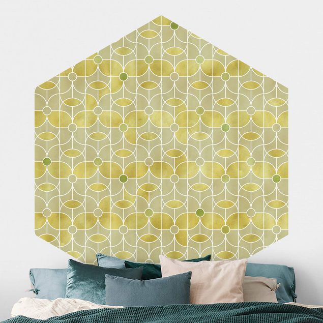 Hexagon Behang Art Deco Butterfly Pattern