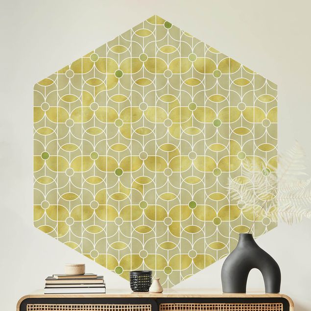 Hexagon Behang Art Deco Butterfly Pattern