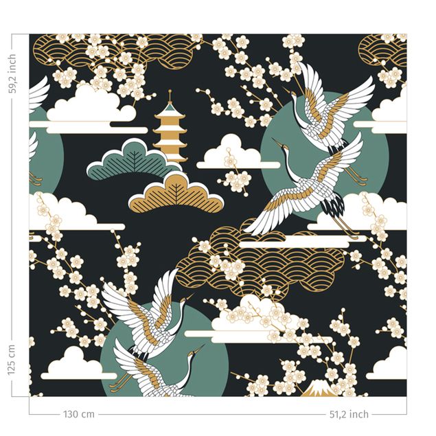 gordijnen voor raam Asian Pattern With Cranes