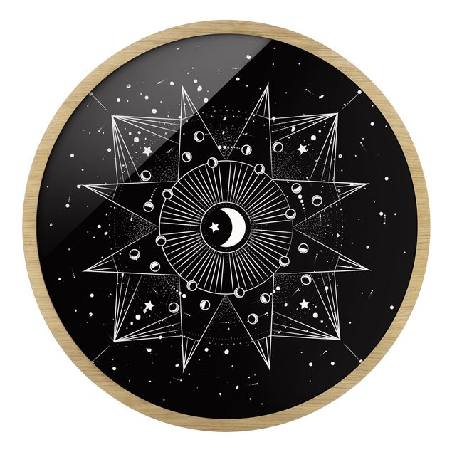 Rond schilderijen Astrologia luna e magia in nero