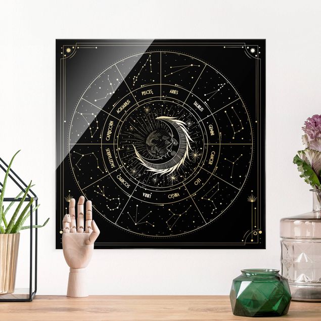 Glas Magnetboard Astrology Moon And Zodiac Signs Black