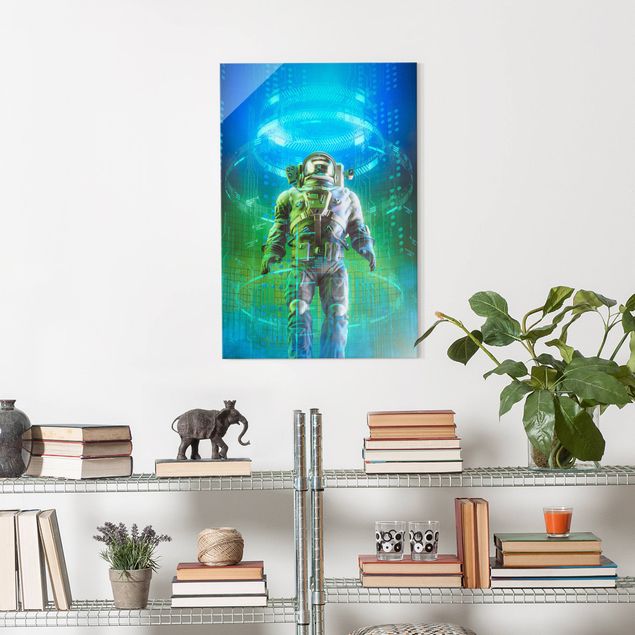 Glasschilderijen - Astronaut In A Cone Of Light