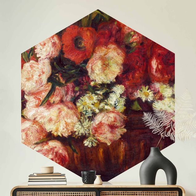 Hexagon Behang Auguste Renoir - Still Life With Peonies