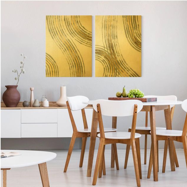 Canvas schilderijen - 2-delig  Radiating Waves Gold Set