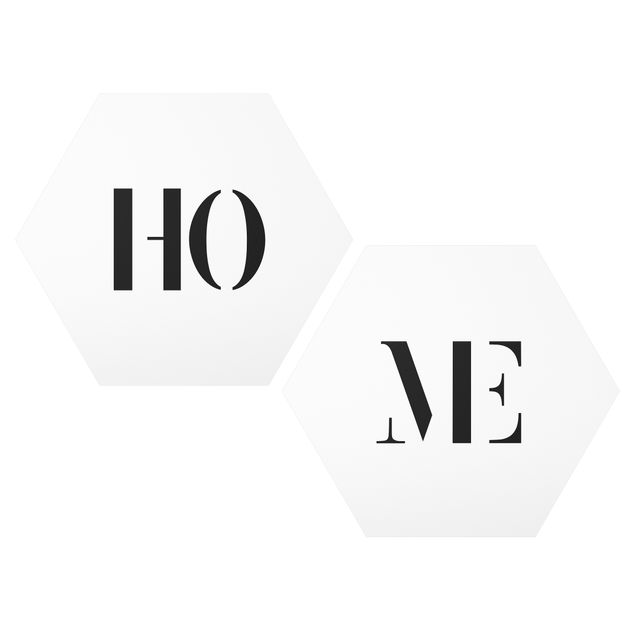 Hexagons Aluminium Dibond schilderijen - 2-delig Letters HOME Black Set I