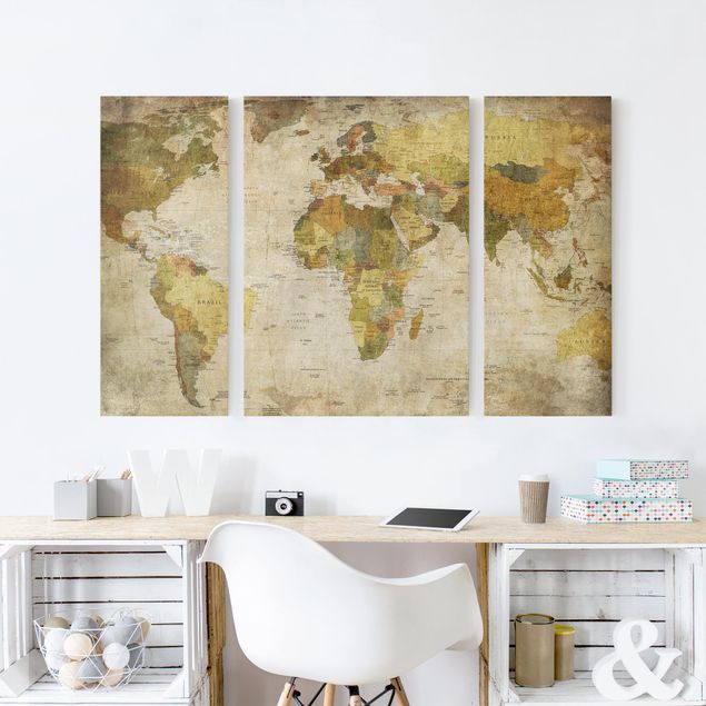Canvas schilderijen - 3-delig World map