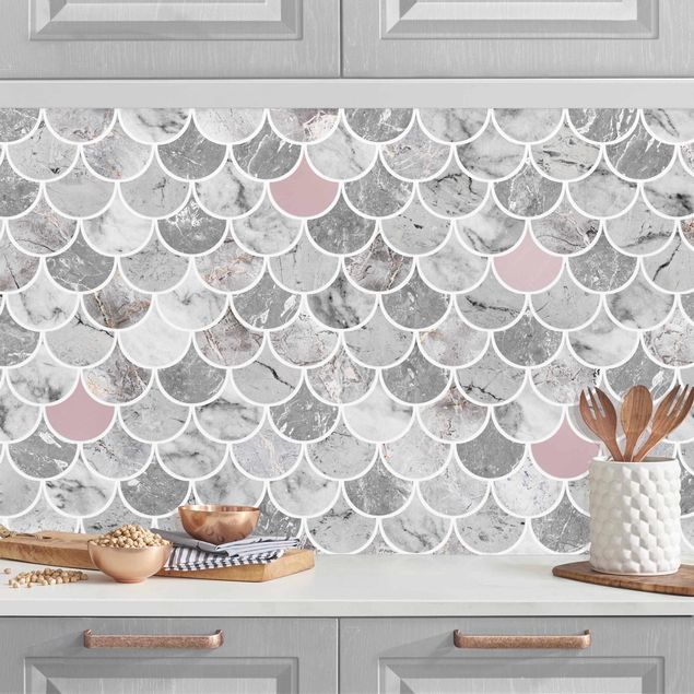 Achterwand voor keuken tegelmotief Fish Scake Tiles Marble - Rose Gold