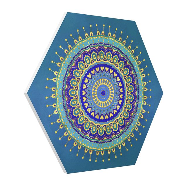 Hexagons Forex schilderijen Mandala Blue Gold