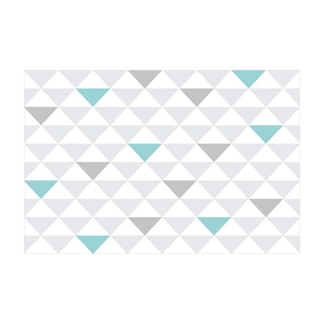 Vinyl tapijt No.YK64 Triangles Gray White Turquoise