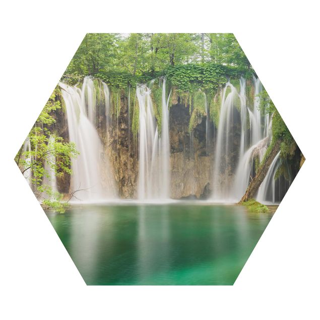 Hexagons Aluminium Dibond schilderijen Waterfall Plitvice Lakes